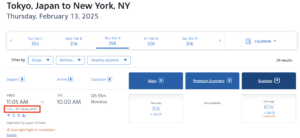 AA award rates for Tokyo to NYC.